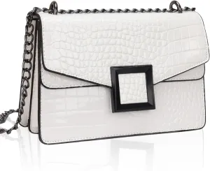 Satchel Crossbody Bag for Women - Crocodile Print Shoulder Purse Luxury PU Leather Handbags With Chain Straps