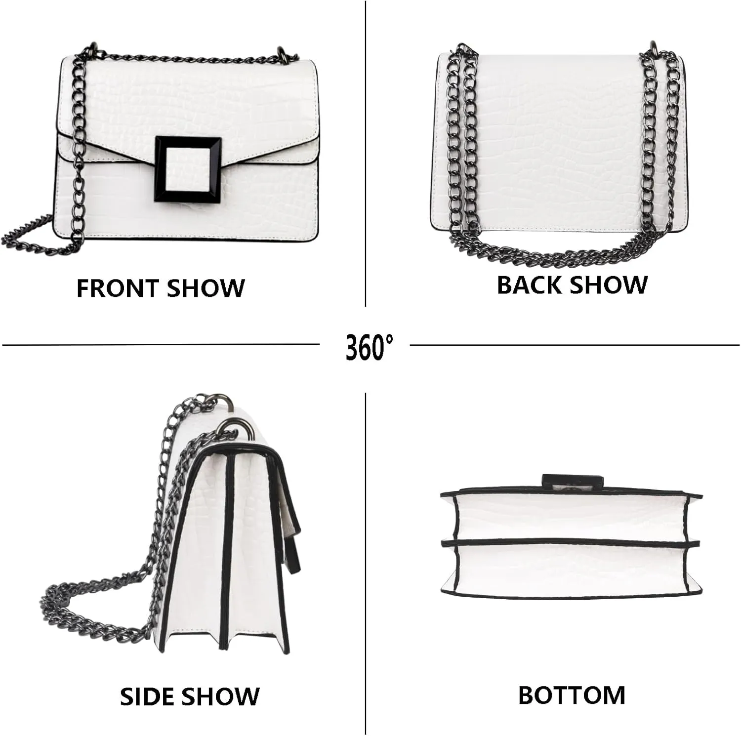 Satchel Crossbody Bag for Women - Crocodile Print Shoulder Purse Luxury PU Leather Handbags With Chain Straps