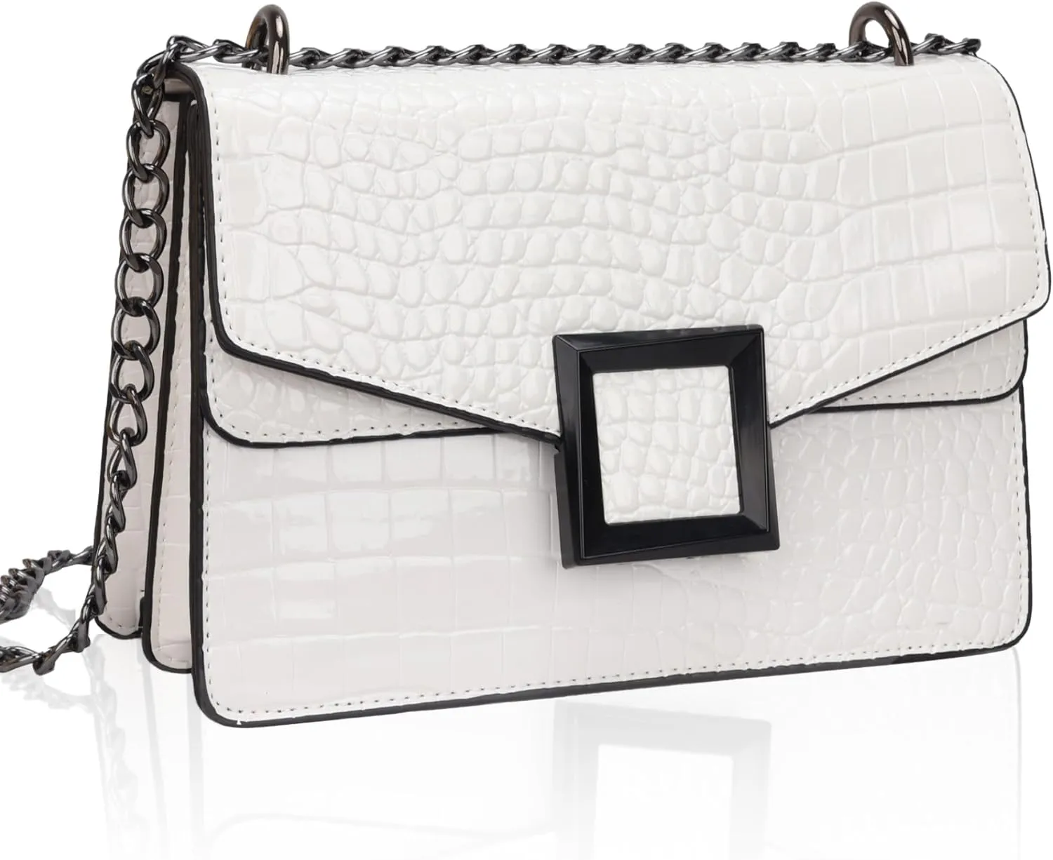 Satchel Crossbody Bag for Women - Crocodile Print Shoulder Purse Luxury PU Leather Handbags With Chain Straps