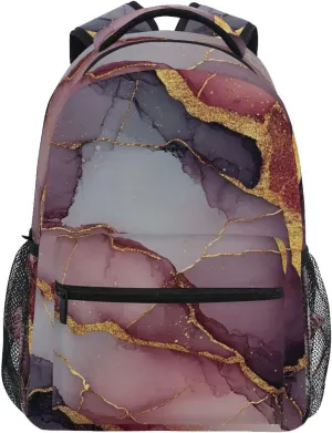 School Backpack for Unisex Adult Fashion Backpack with Chest Strap for Business Work College Travel Trip Marble Burgundy Gray