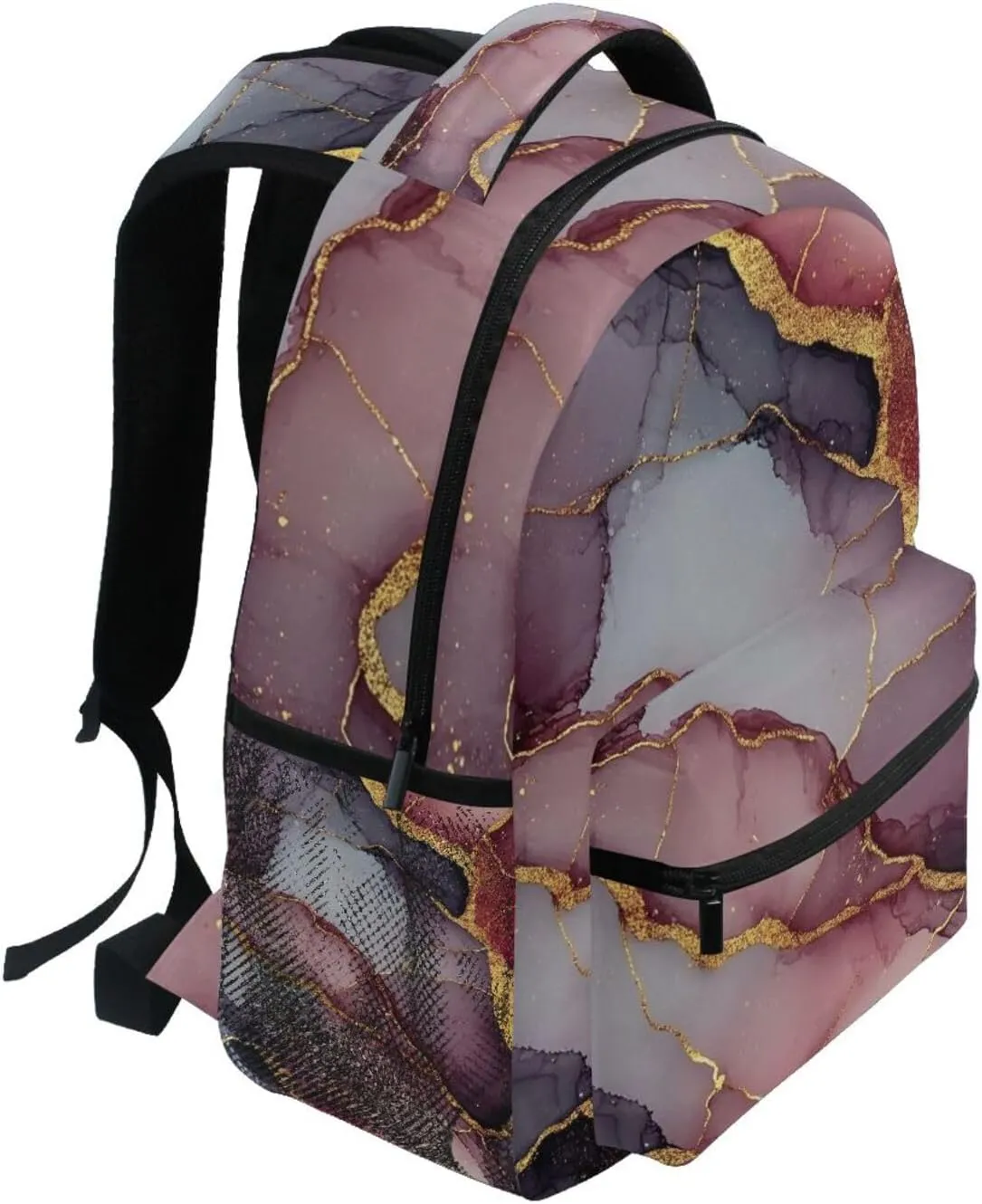 School Backpack for Unisex Adult Fashion Backpack with Chest Strap for Business Work College Travel Trip Marble Burgundy Gray