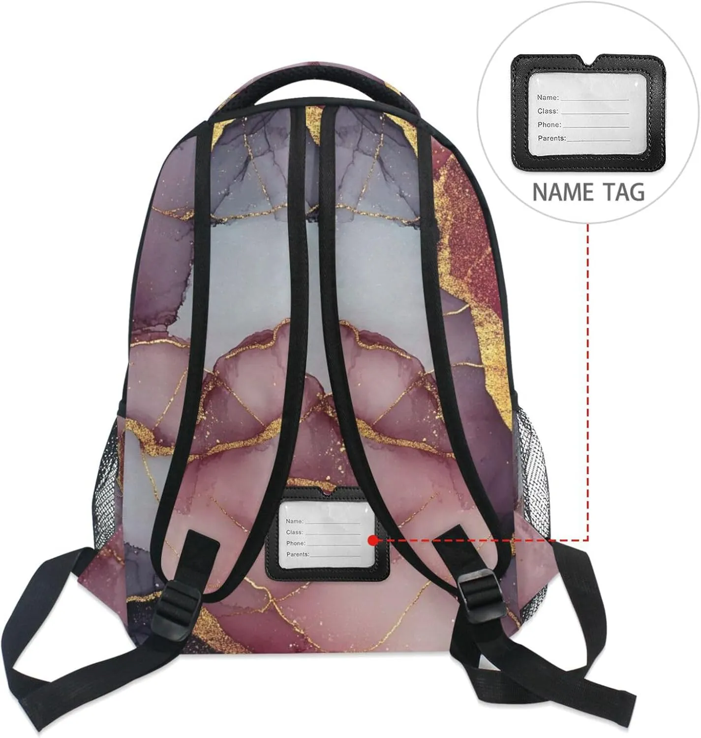 School Backpack for Unisex Adult Fashion Backpack with Chest Strap for Business Work College Travel Trip Marble Burgundy Gray