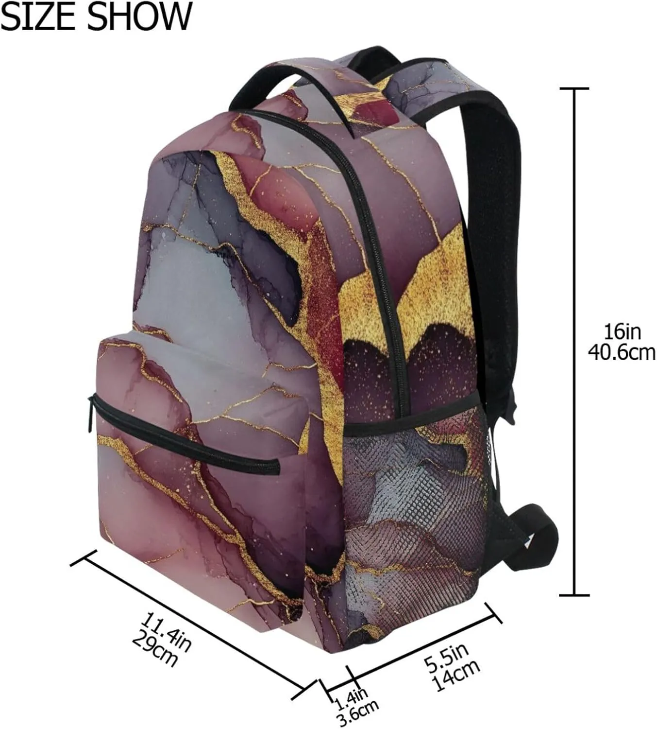 School Backpack for Unisex Adult Fashion Backpack with Chest Strap for Business Work College Travel Trip Marble Burgundy Gray