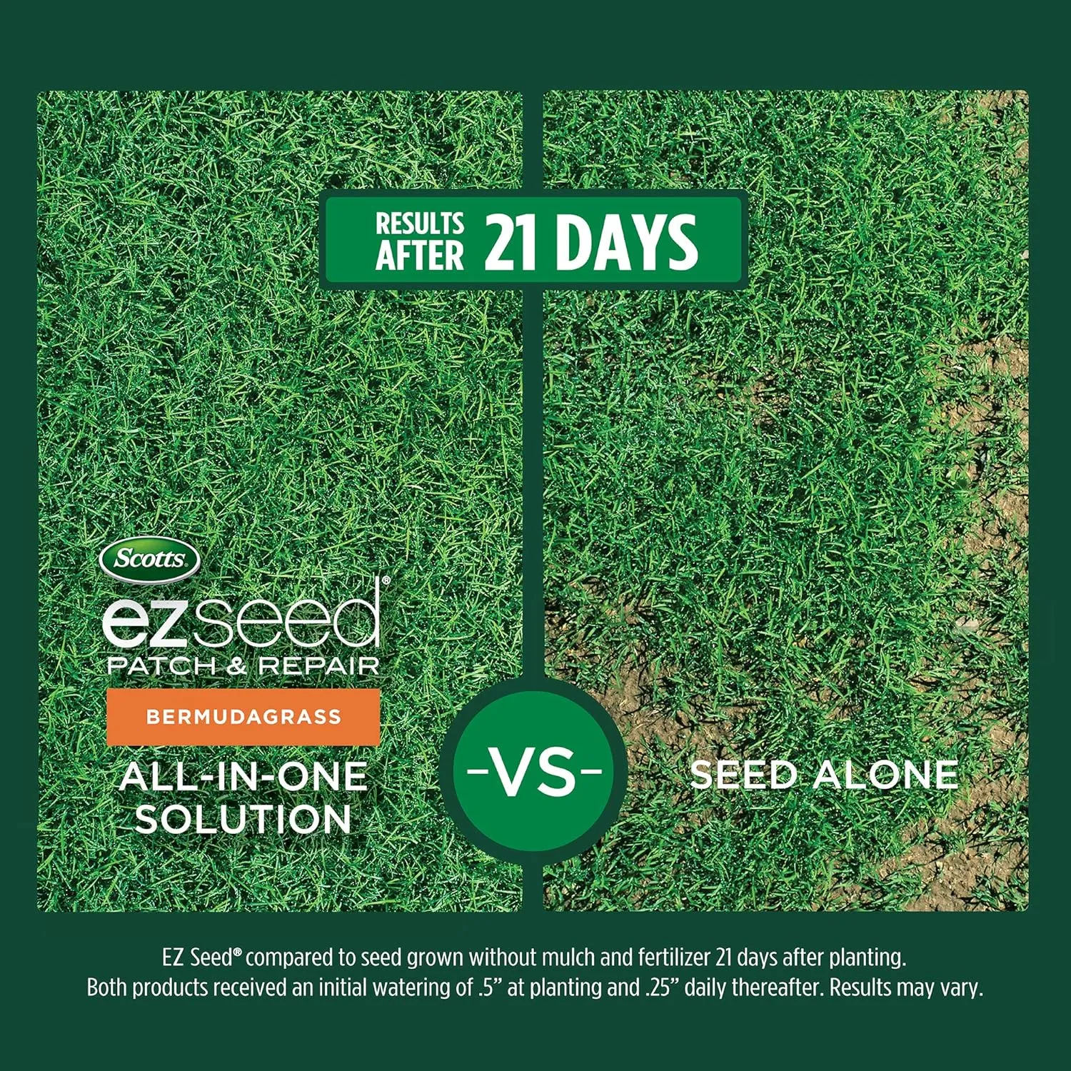Scotts EZ Seed Patch & Repair Bermudagrass Combination Mulch, Bermudagrass Seed and Fertilizer for Bare Spots and Repair, Grows in Scorching Heat, 20 lb.