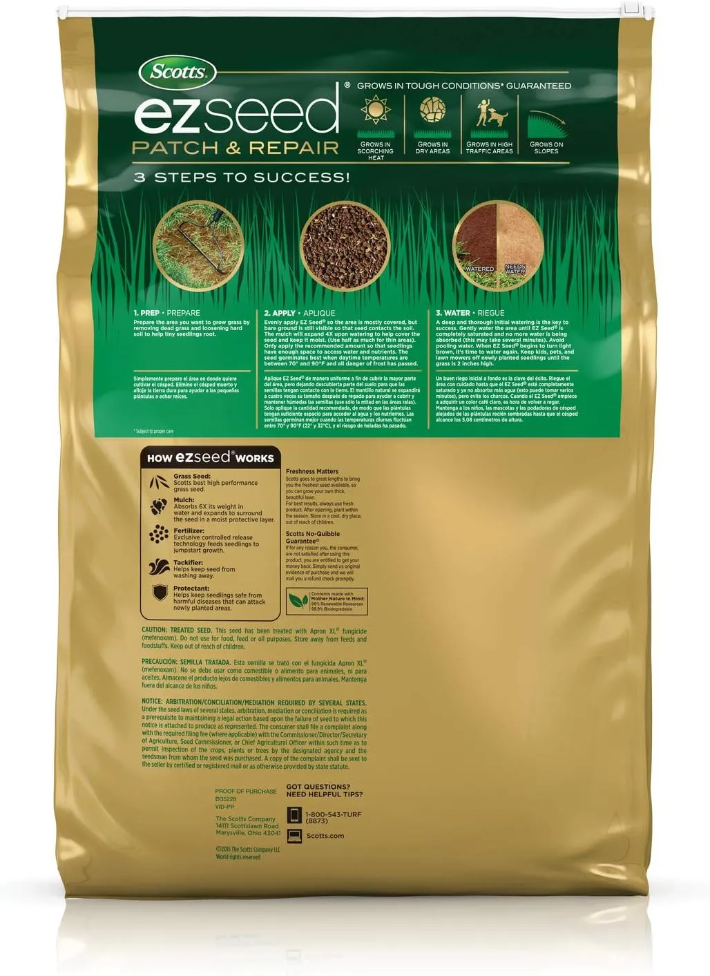 Scotts EZ Seed Patch & Repair Bermudagrass Combination Mulch, Bermudagrass Seed and Fertilizer for Bare Spots and Repair, Grows in Scorching Heat, 20 lb.