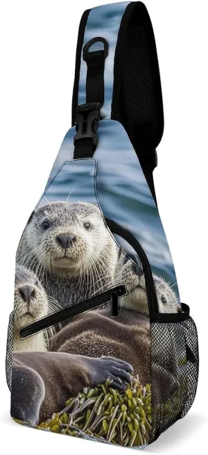 Sea Otter Family Crossbody Sling Bag for Men Hiking Backpack Travel Chest Bag Man Purse Shoulder Bags Daypack