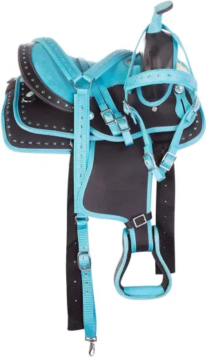 Series Synthetic Western Barrel Racing Equestrian Tack Trail Saddles Horse Weight Light Saddle All Accessory Full Tack Set Included Size 10-18 inch (12" inches seat)