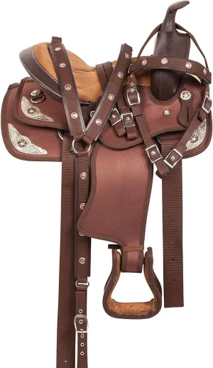 Series Synthetic Western Racing Barrel Equestrian Tack Trail Saddles Weight Light Horse Saddle All Accessory Full Tack Set Included Size 10-18 inch (10.5.inche seat)