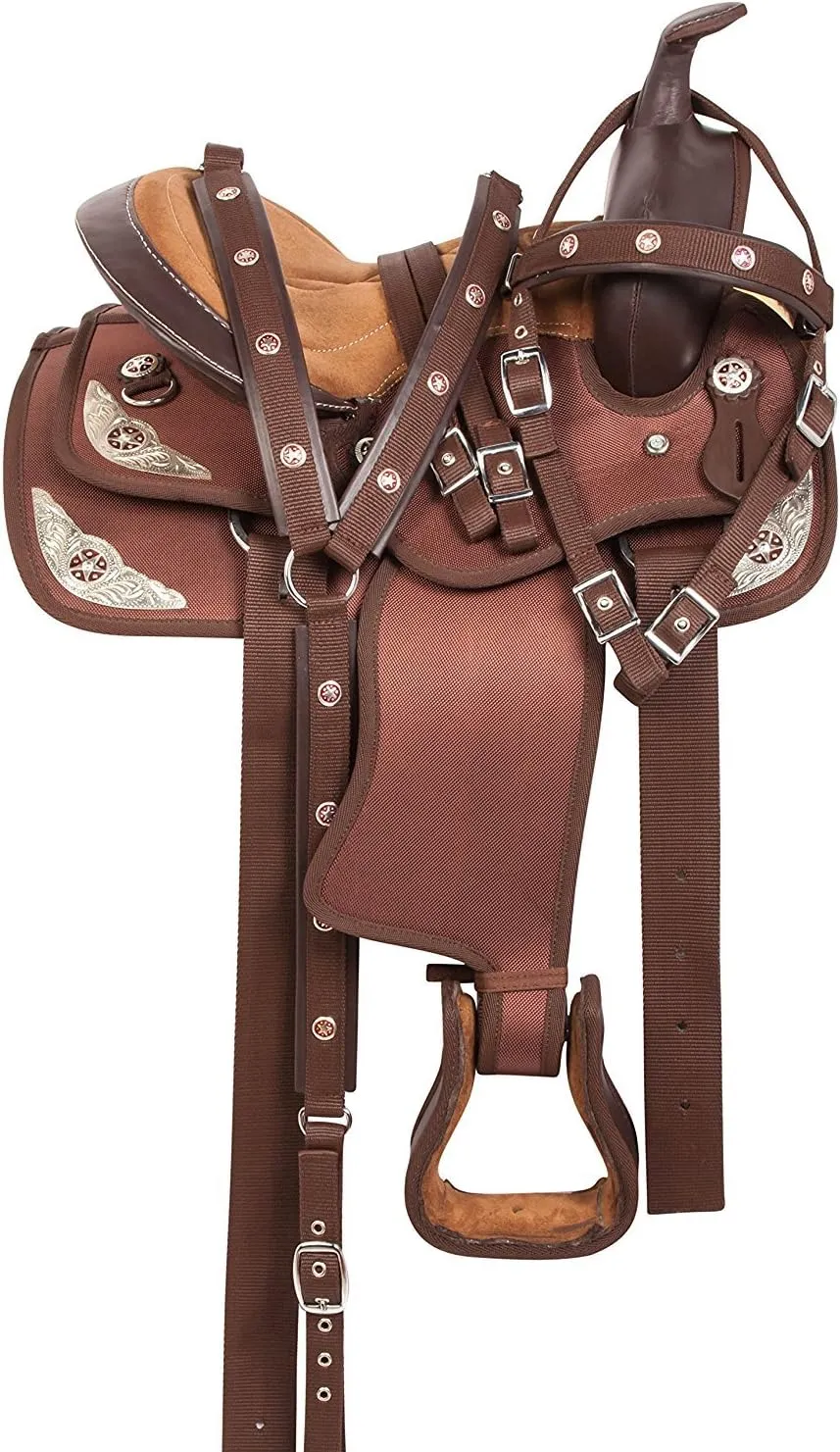 Series Synthetic Western Racing Barrel Equestrian Tack Trail Saddles Weight Light Horse Saddle All Accessory Full Tack Set Included Size 10-18 inch (10.5.inche seat)