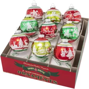 Shiny Brite Holiday Splendor 9 Count 2.5in Signature Flocked Rounds, Glass