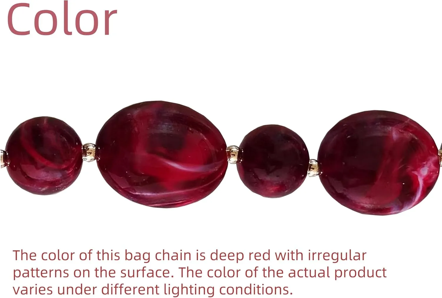 Short Purse Chain 13.2 inch Bead Purse Strap Decorative Acrylic Purse Chain Extender for Handbag Underarm Bag(Red)