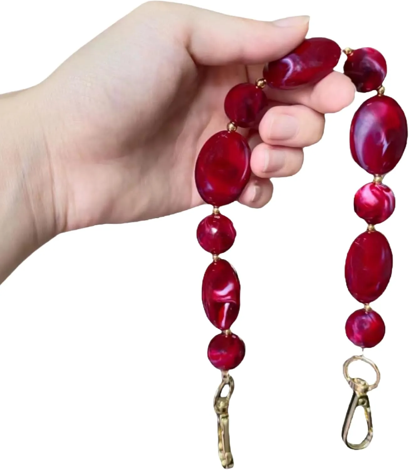 Short Purse Chain 13.2 inch Bead Purse Strap Decorative Acrylic Purse Chain Extender for Handbag Underarm Bag(Red)