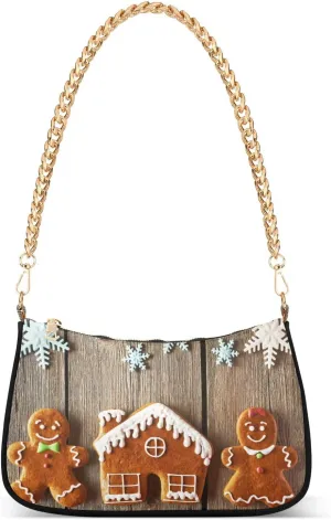 Shoulder Bags for Women Christmas Gingerbread Couple and House Cookies Hobo Tote Handbag Small Clutch Purse with Zipper Closure