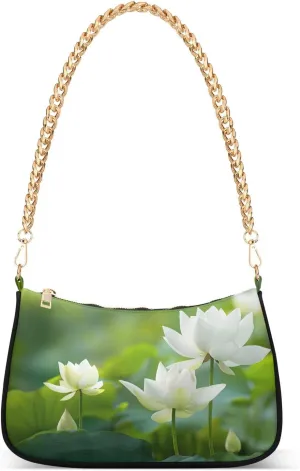 Shoulder Bags for Women in The Lotus Pond in The Valley There Is A Large White Lotus Flower Blooming with Thick Petals and Hobo Tote Handbag Small Clutch Purse with Zipper Closure