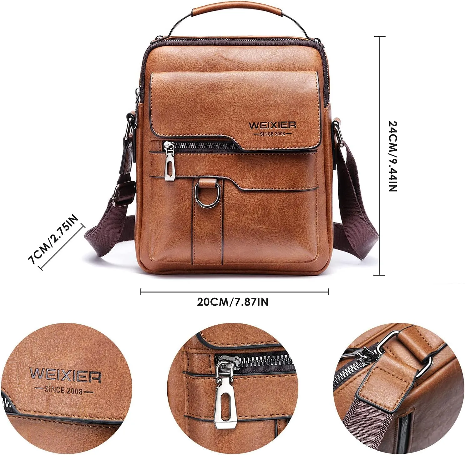 Shoulder Leather Bag Messenger Pack for Men Travel Business Work Casual Day CrossBody Handbag Bag Men's Gift