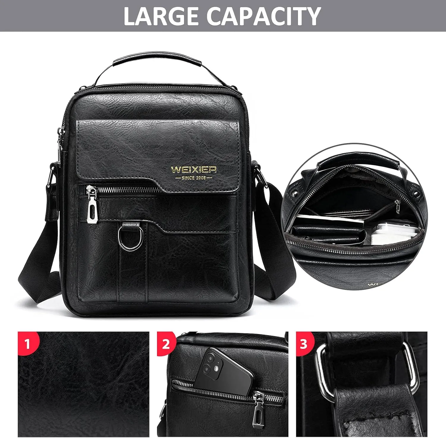 Shoulder Leather Bag Messenger Pack for Men Travel Business Work Casual Day CrossBody Handbag Bag Men's Gift