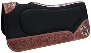 Showman 32" x 31" Black Felt Built Up Saddle Pad w/Hair-On Cowhide Inlay Star Design