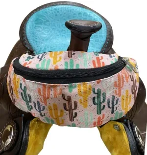 Showman Pink Cactus Print Insulated Nylon Saddle Pouch
