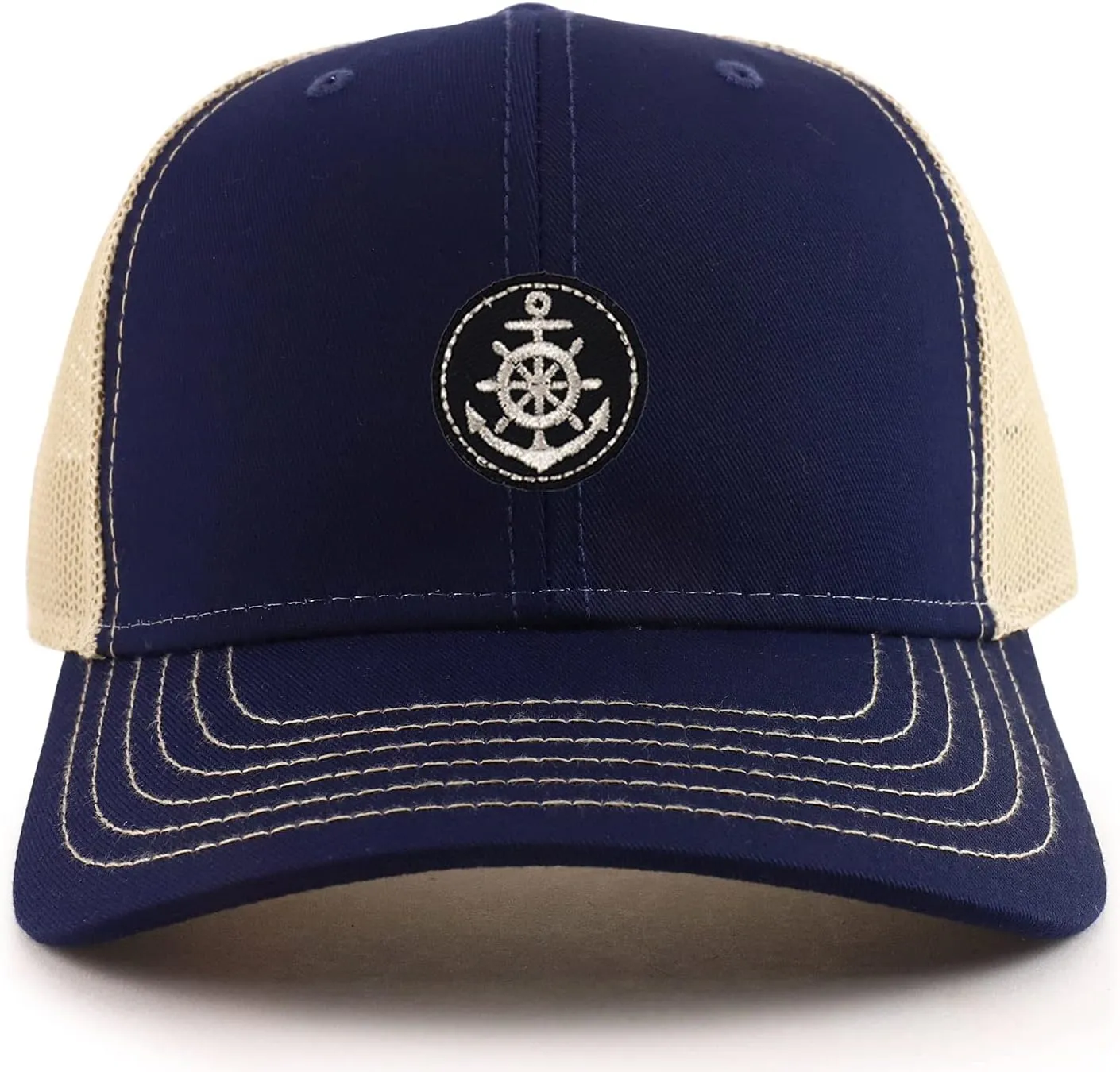 Silver Anchor Patch 2 Tone Mesh Back Trucker Cap