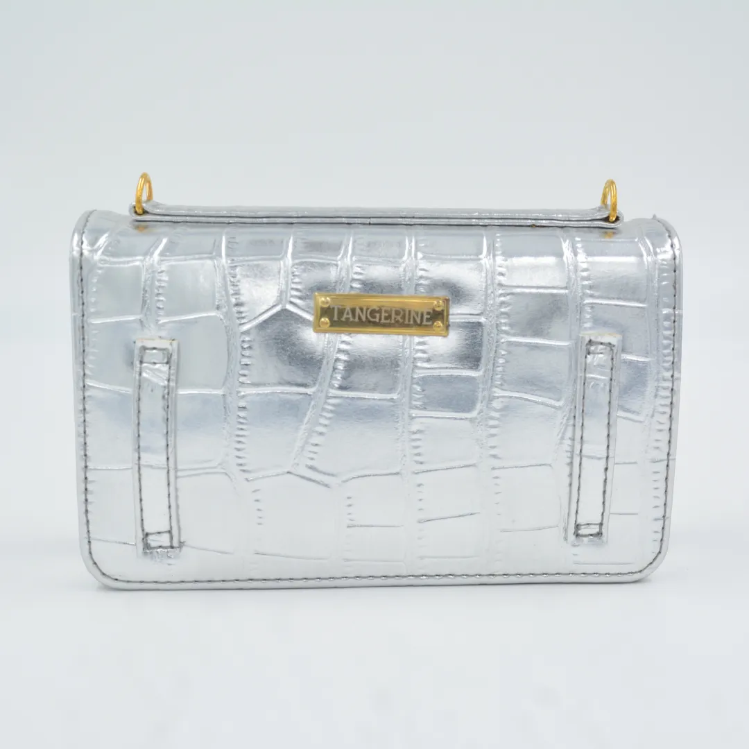 Silver Croc Embossed Monogram Bag