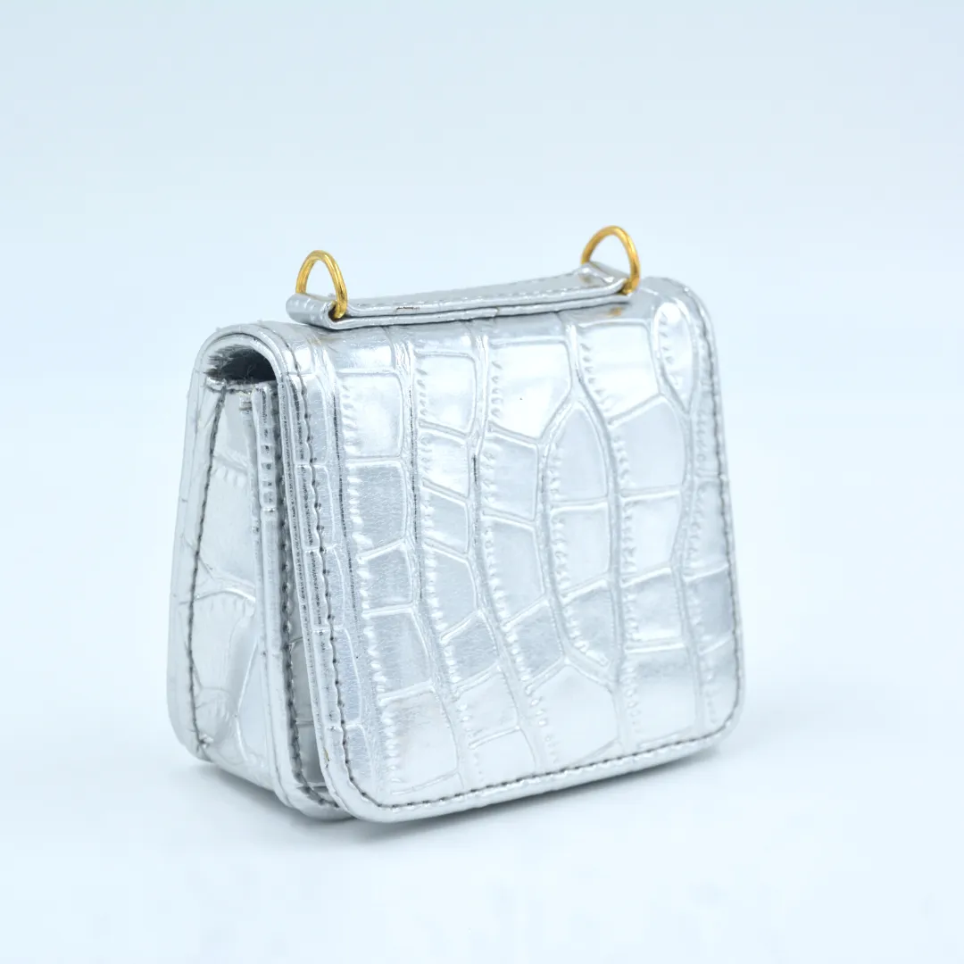 Silver Croc Embossed Monogram Bag