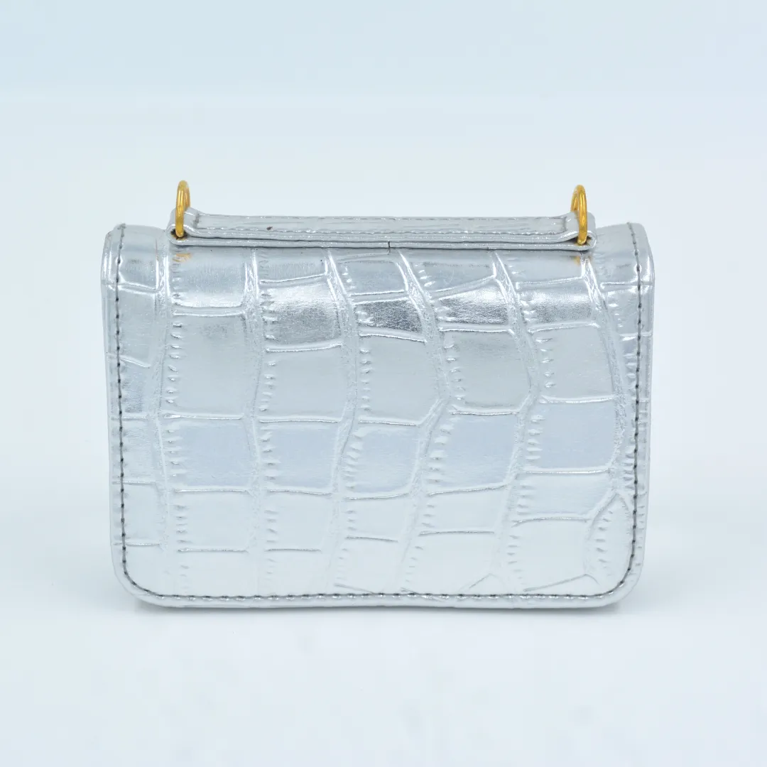 Silver Croc Embossed Monogram Bag