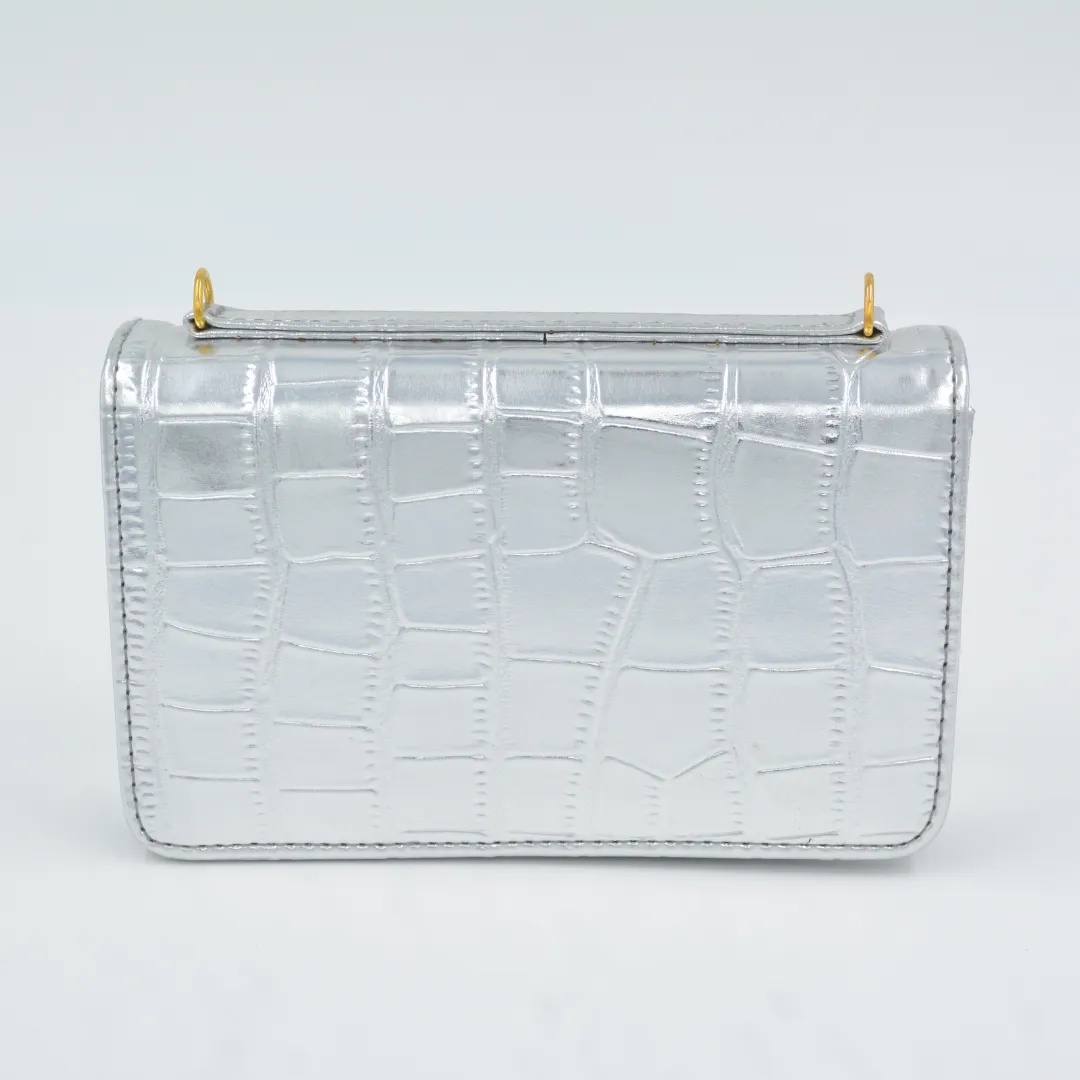 Silver Croc Embossed Monogram Bag
