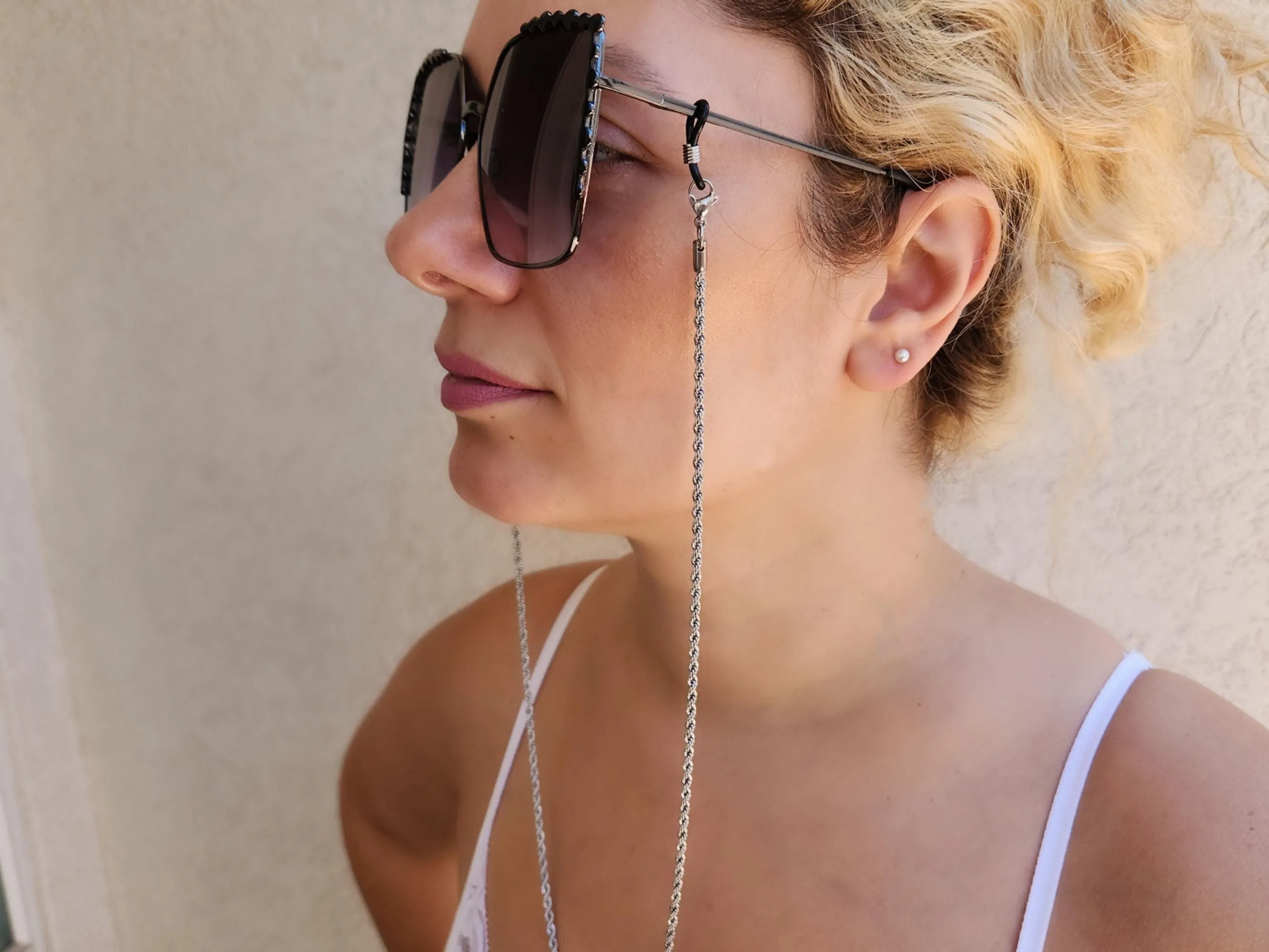 Silver Sunglasses Chain, Gold  Chain For Eyeglasses Face Mask Chain Rope Twist Chain, Custom Glasses Holder  WATERPROOF Her Summer Jewelry.
