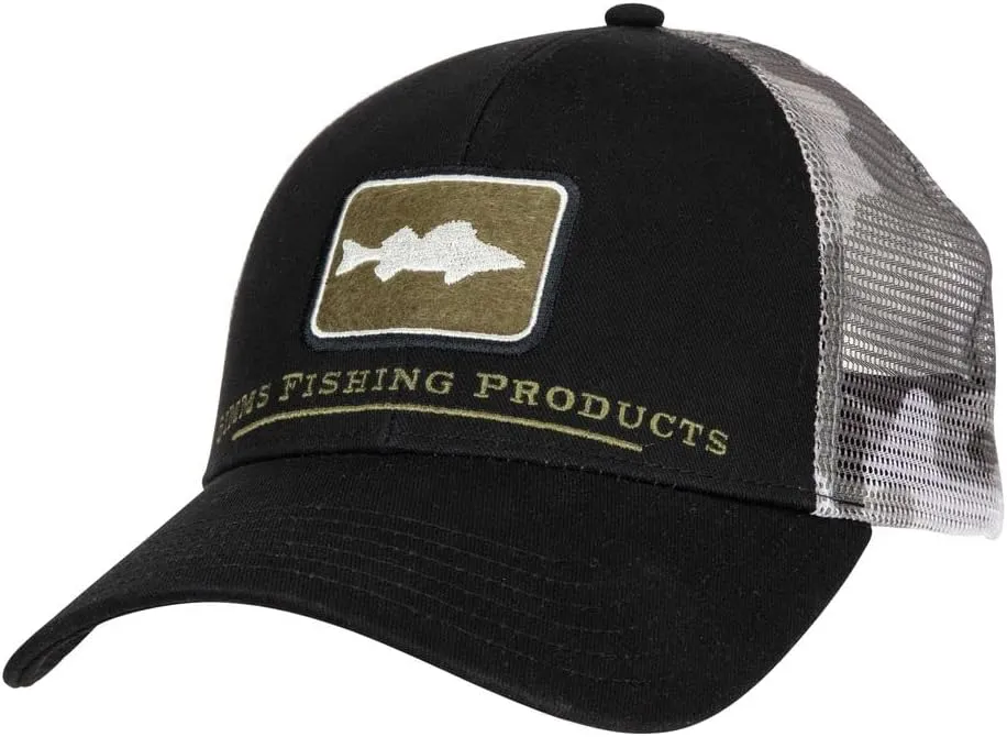 Simms Walleye Patch Trucker Hat – Snapback Baseball Cap with Walleye Fish Patch