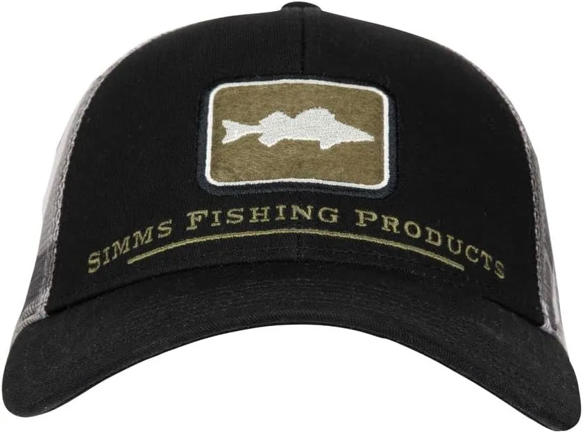 Simms Walleye Patch Trucker Hat – Snapback Baseball Cap with Walleye Fish Patch