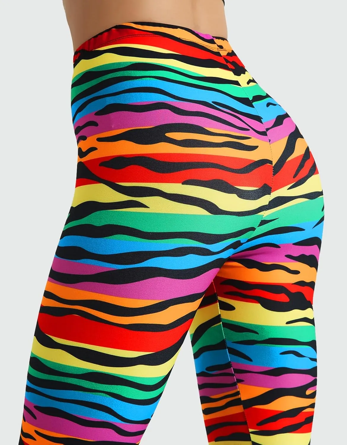 sissycos Women's 80s Leggings Buttery Soft Rainbow Stripes Printed Stretchy Pants