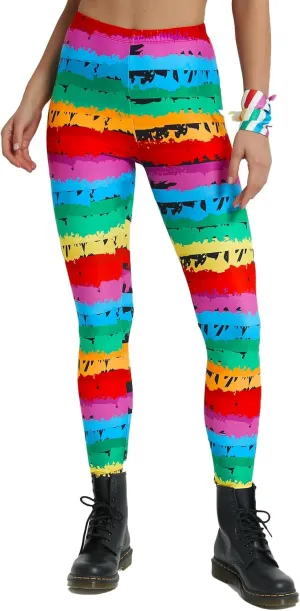 sissycos Women's 80s Leggings Buttery Soft Rainbow Stripes Printed Stretchy Pants