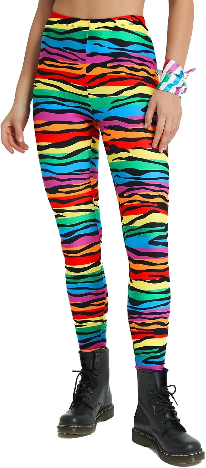 sissycos Women's 80s Leggings Buttery Soft Rainbow Stripes Printed Stretchy Pants