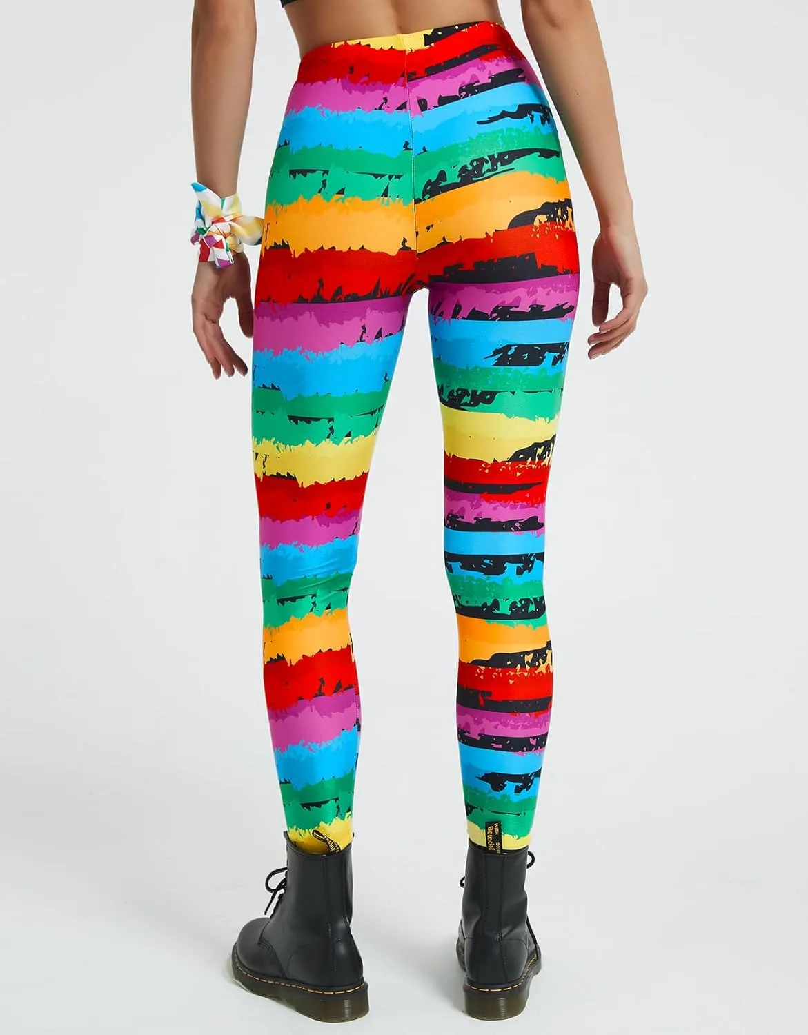 sissycos Women's 80s Leggings Buttery Soft Rainbow Stripes Printed Stretchy Pants