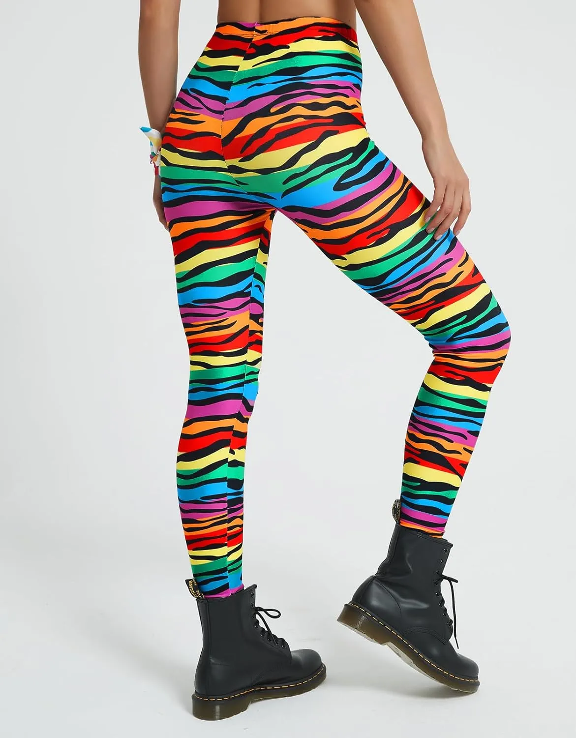 sissycos Women's 80s Leggings Buttery Soft Rainbow Stripes Printed Stretchy Pants