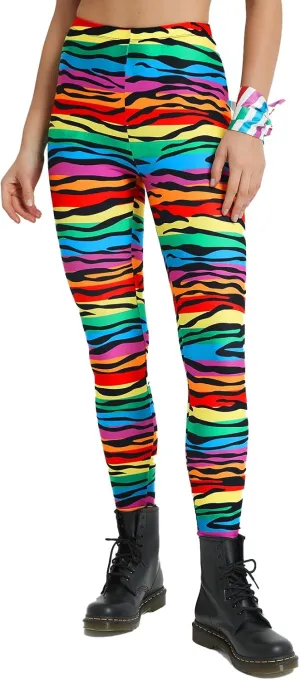 sissycos Women's 80s Leggings Buttery Soft Rainbow Stripes Printed Stretchy Pants