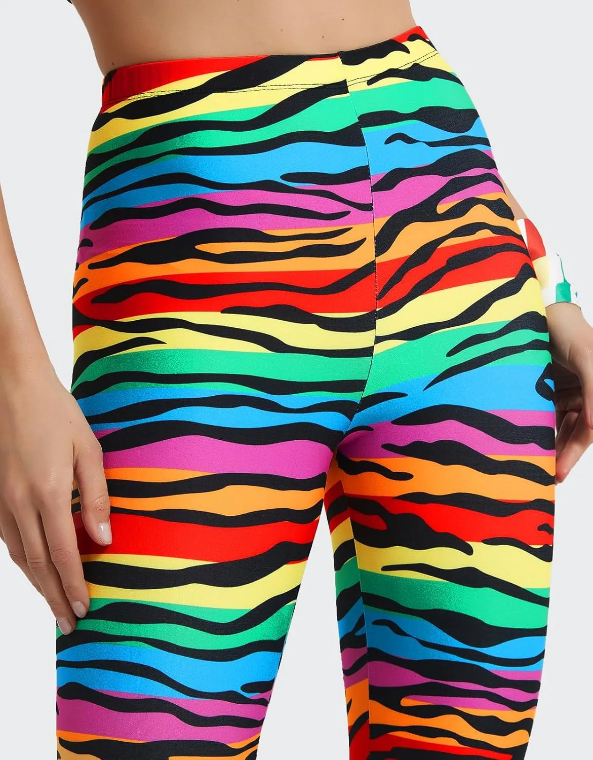 sissycos Women's 80s Leggings Buttery Soft Rainbow Stripes Printed Stretchy Pants