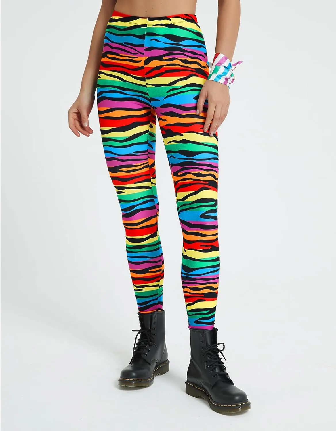 sissycos Women's 80s Leggings Buttery Soft Rainbow Stripes Printed Stretchy Pants