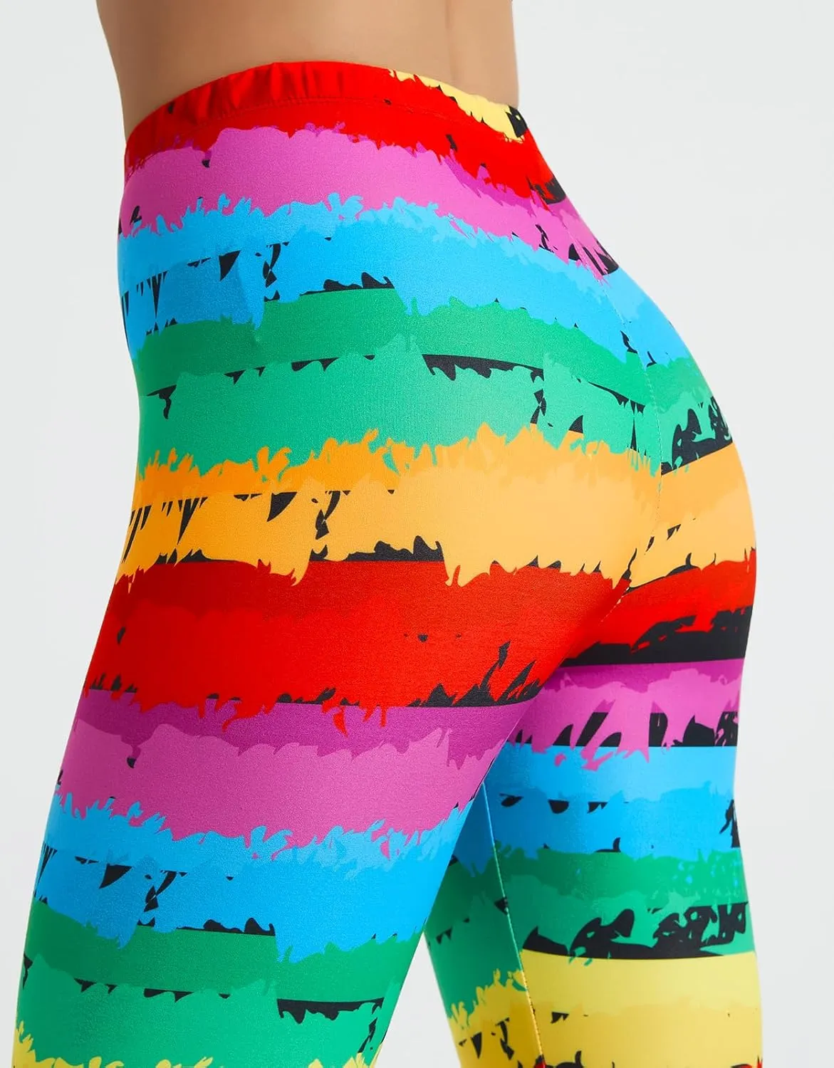 sissycos Women's 80s Leggings Buttery Soft Rainbow Stripes Printed Stretchy Pants