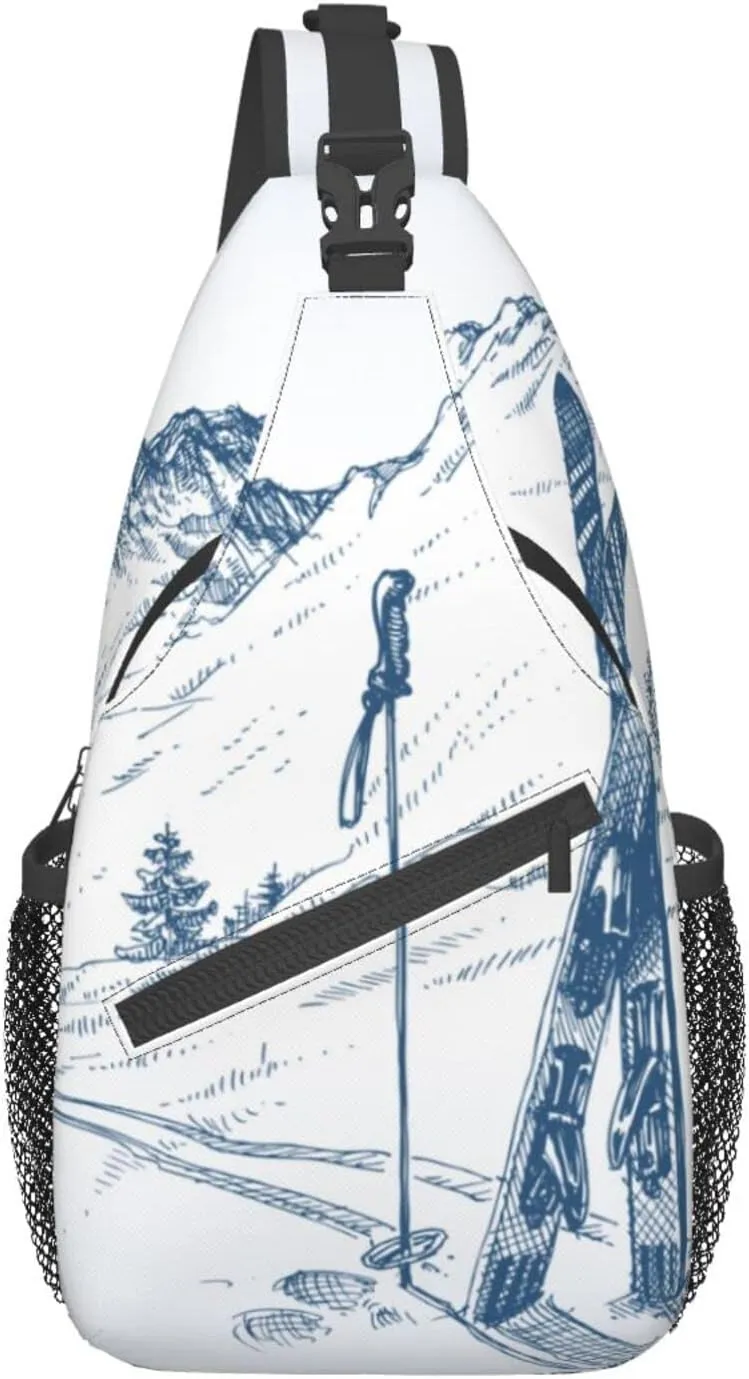 Sketchy Graphic Of A Downhill With Ski Sling Backpack Chest Bag Fashion Crossbody Shoulder Bags Casual Daypack For Men Women