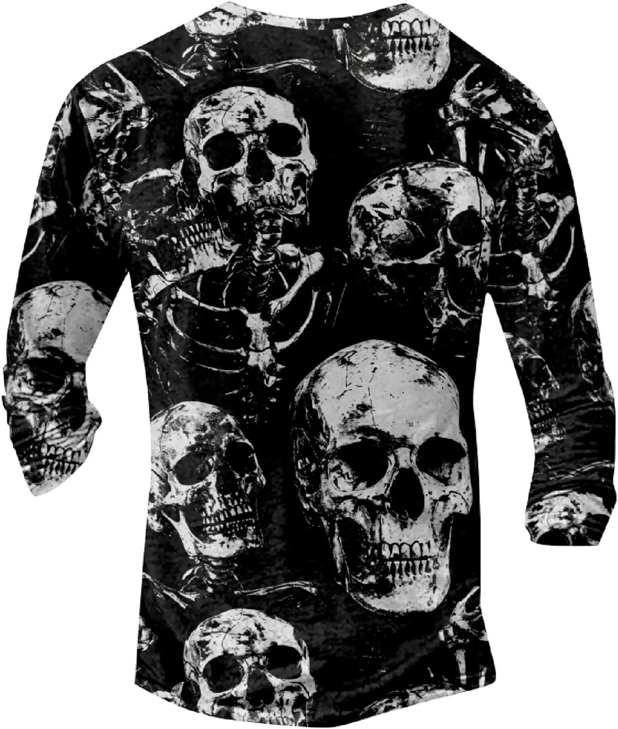 Skull Long Sleeve Henley Shirts for Men Graphic Gothic Y2K Tee Shirts Half Button Casual Pullover Trendy Fall Tops