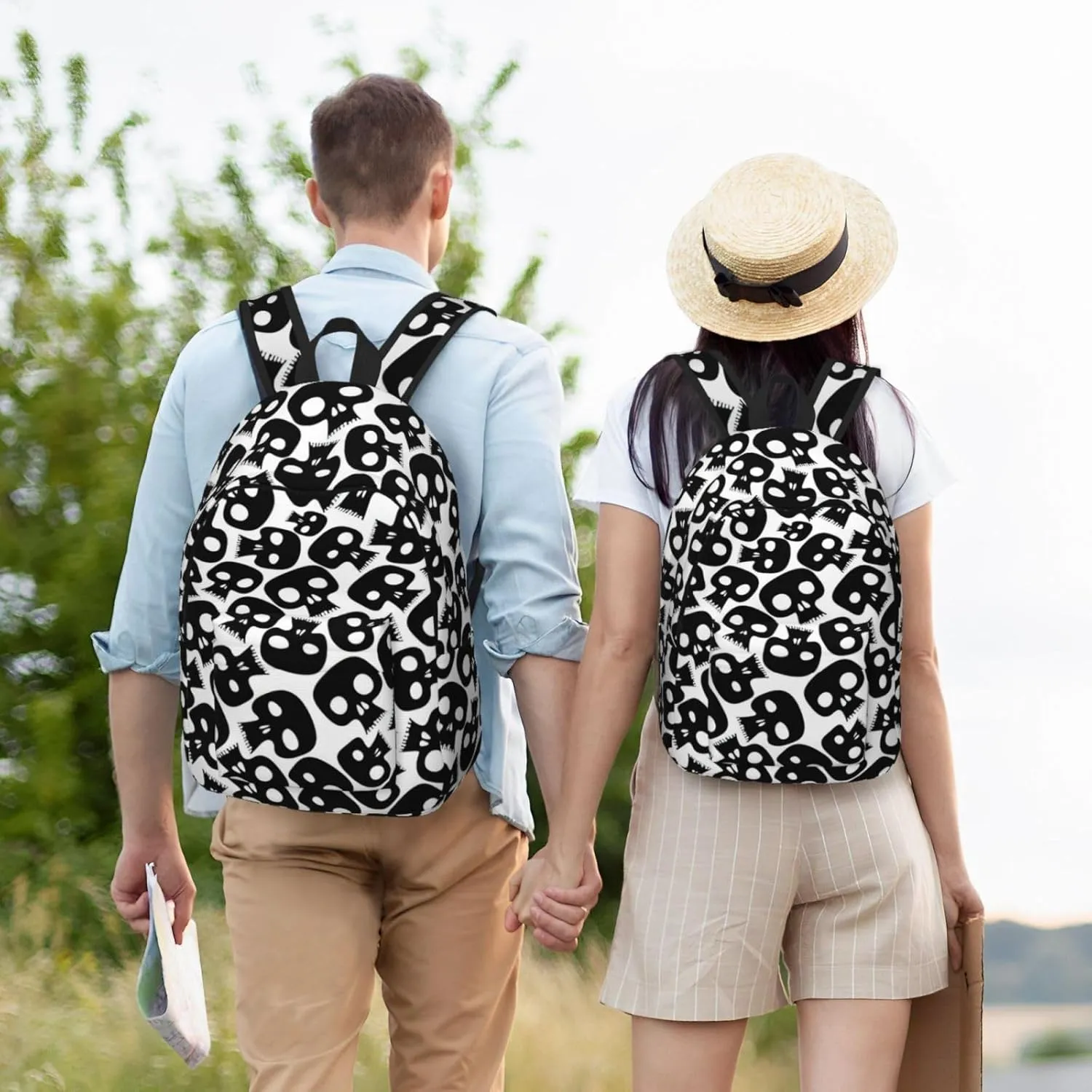 Skulls Large Capacity Backpack, Men'S And Women'S Fashionable Travel Backpack, Leisure Work Bag,