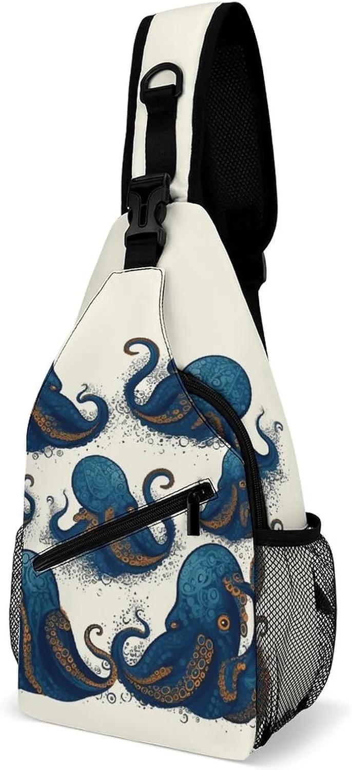 Sling Backpack for Women Men Crossbody Chest Bag Fanny Pack Tentacles Octopus Sling Bag for Hiking Travel