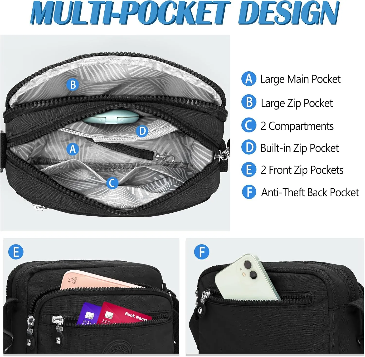 Small Crossbody Bags for Women Nylon Waterproof Lightweight Crossbody Purse Casual Fashion Shoulder Bag Handbags