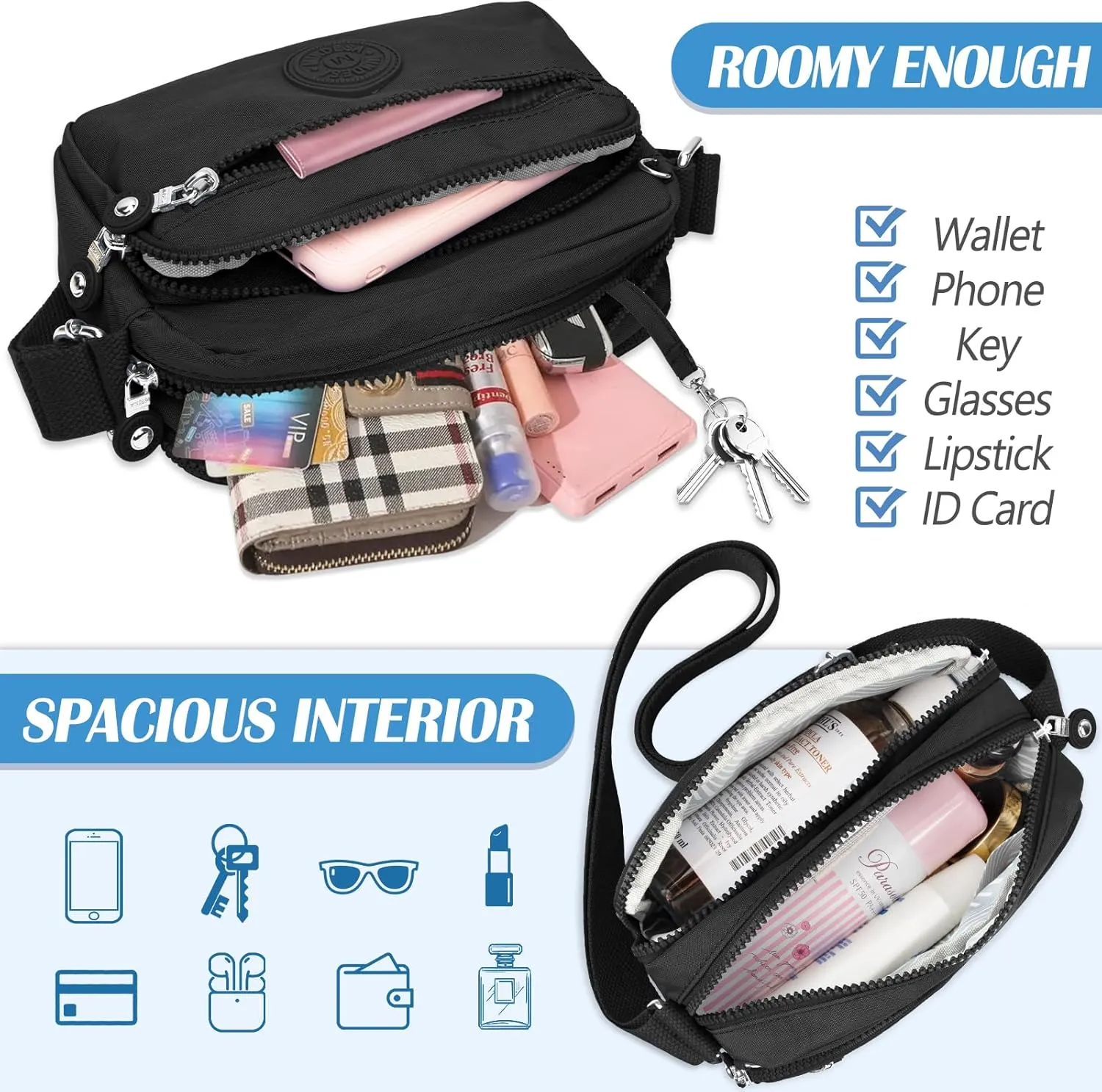 Small Crossbody Bags for Women Nylon Waterproof Lightweight Crossbody Purse Casual Fashion Shoulder Bag Handbags