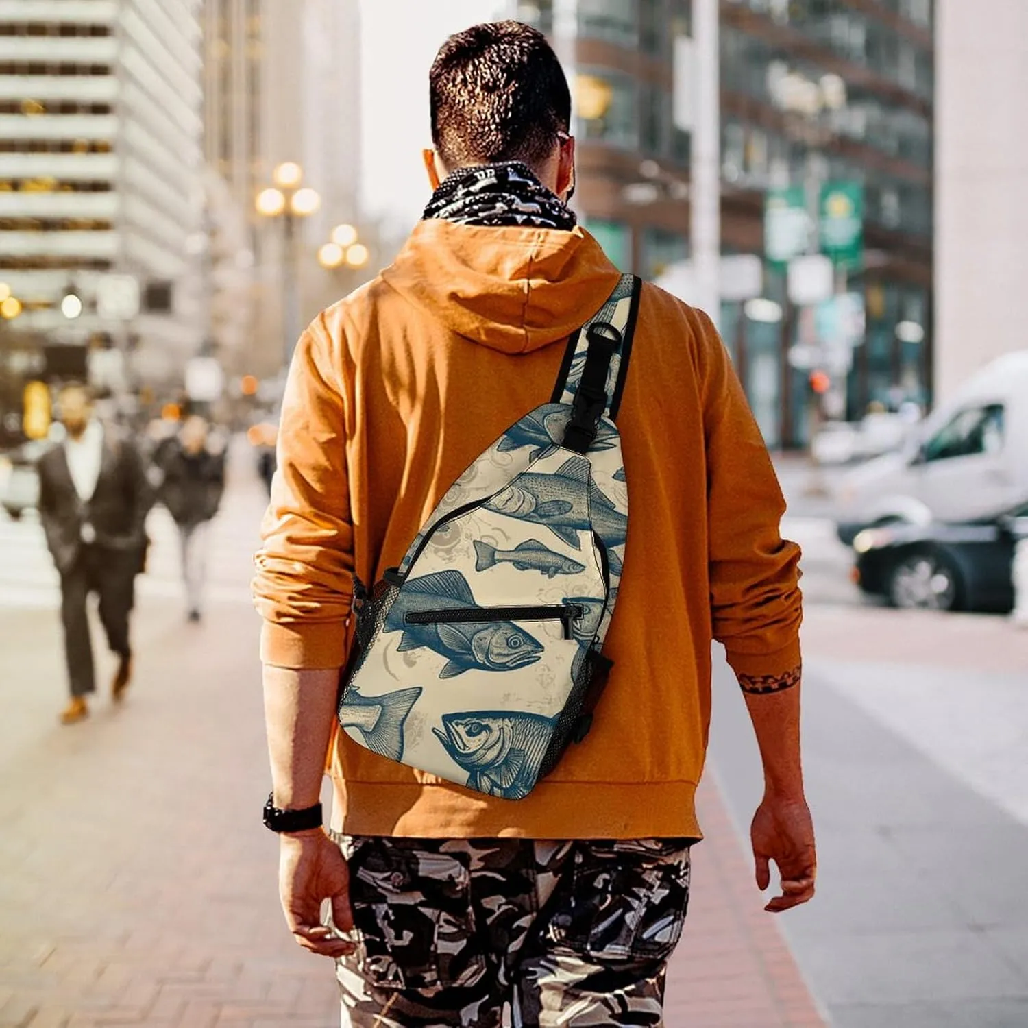 Small Crossbody Sling Backpack Vintage Different Fish Chest Bags for Traveling Chest Fashion Shoulder Bag