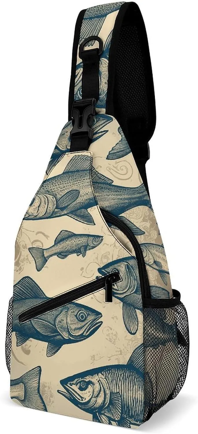 Small Crossbody Sling Backpack Vintage Different Fish Chest Bags for Traveling Chest Fashion Shoulder Bag