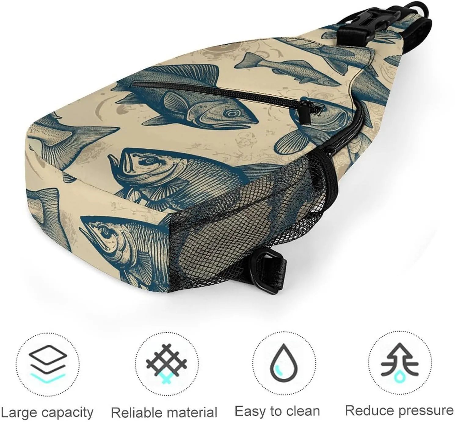 Small Crossbody Sling Backpack Vintage Different Fish Chest Bags for Traveling Chest Fashion Shoulder Bag