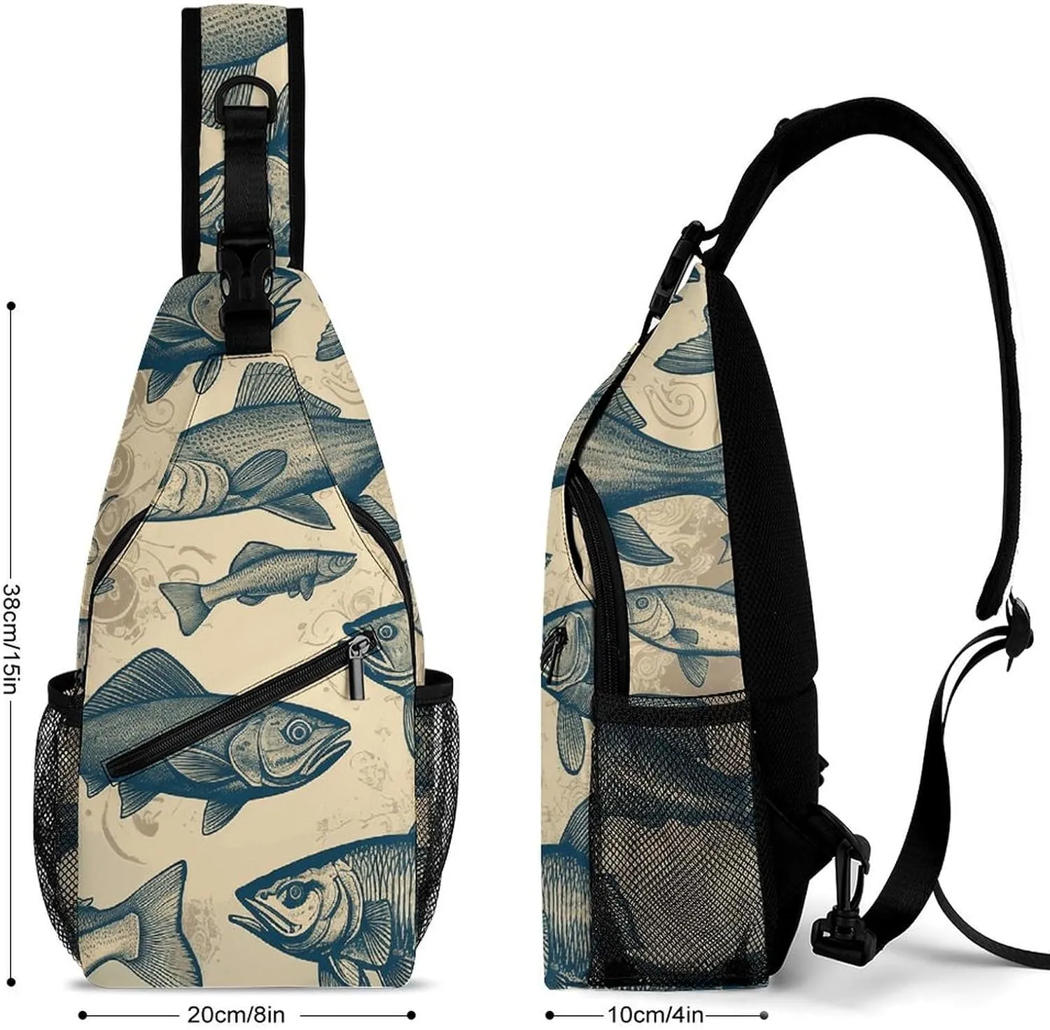 Small Crossbody Sling Backpack Vintage Different Fish Chest Bags for Traveling Chest Fashion Shoulder Bag