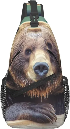 Small Sling Bag for Women Men Grizzly bear Crossbody Bag Casual Hiking Chest Bags Fashion Fanny Pack